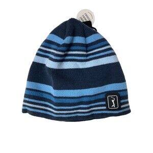 PGA TOUR Reversible Beanie Knit Hat Striped Blue Golf Winter Warm New with Tags